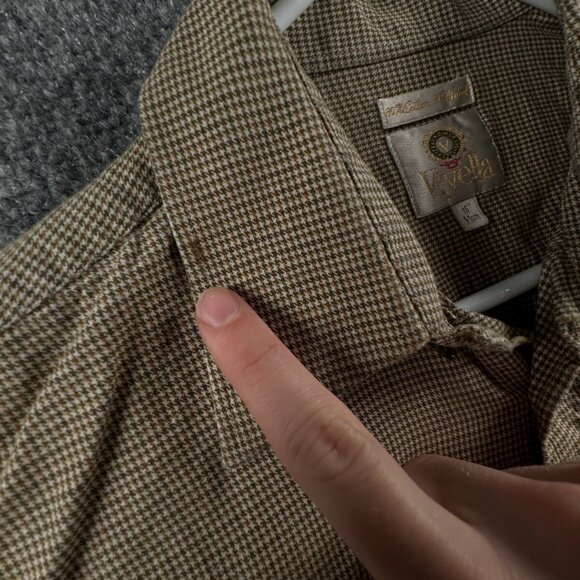 Viyella Cotton Wool Blend Button Up Shirt Men Long Sleeve Houndstooth Size 16 - Picture 10 of 16